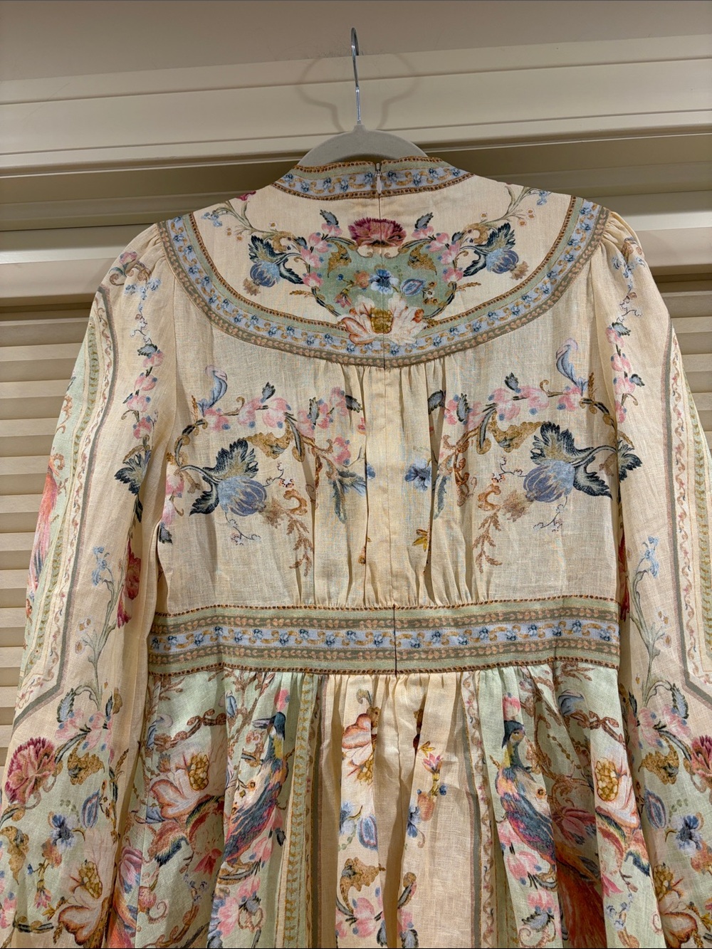 NWOT Zimmermann Floral Embroidered Cream & Sage Linen Mini Dress, Size AU 0 = XS - Picture 6 of 6